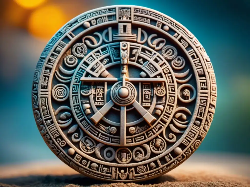 Detalles ancestrales en el calendario maya, reflejando el significado de ciclos de vida en la filosofía maya