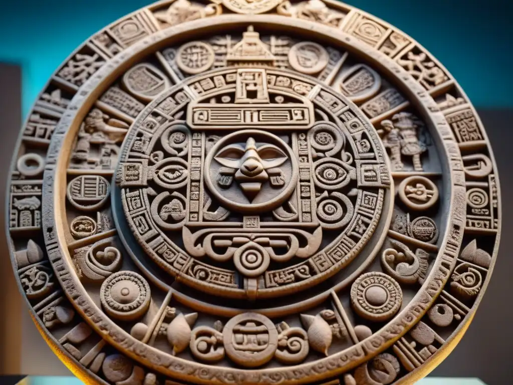 Detalles del antiguo calendario maya entrelazado significado, tallado con precisión y sabiduría ancestral