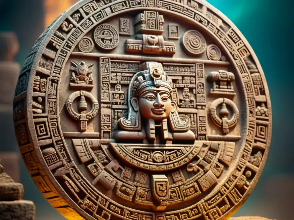 Detalles antiguos del calendario maya: símbolos y ciclos concurrentes en piedra desgastada