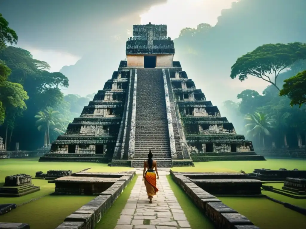 Detalles arquitectura y construcción en la civilización maya: templo antiguo con jeroglíficos, frisos y mampostería impresionantes en la jungla