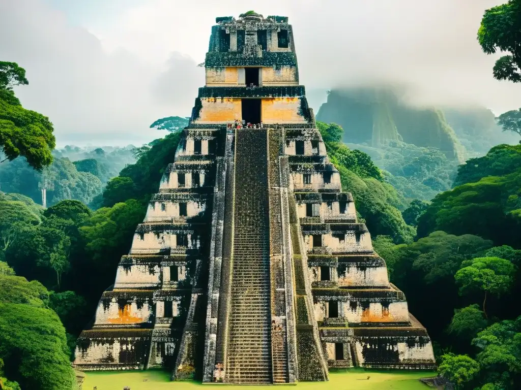 Detalles de la arquitectura maya en Tikal, fusionando arte y naturaleza en un escenario impresionante