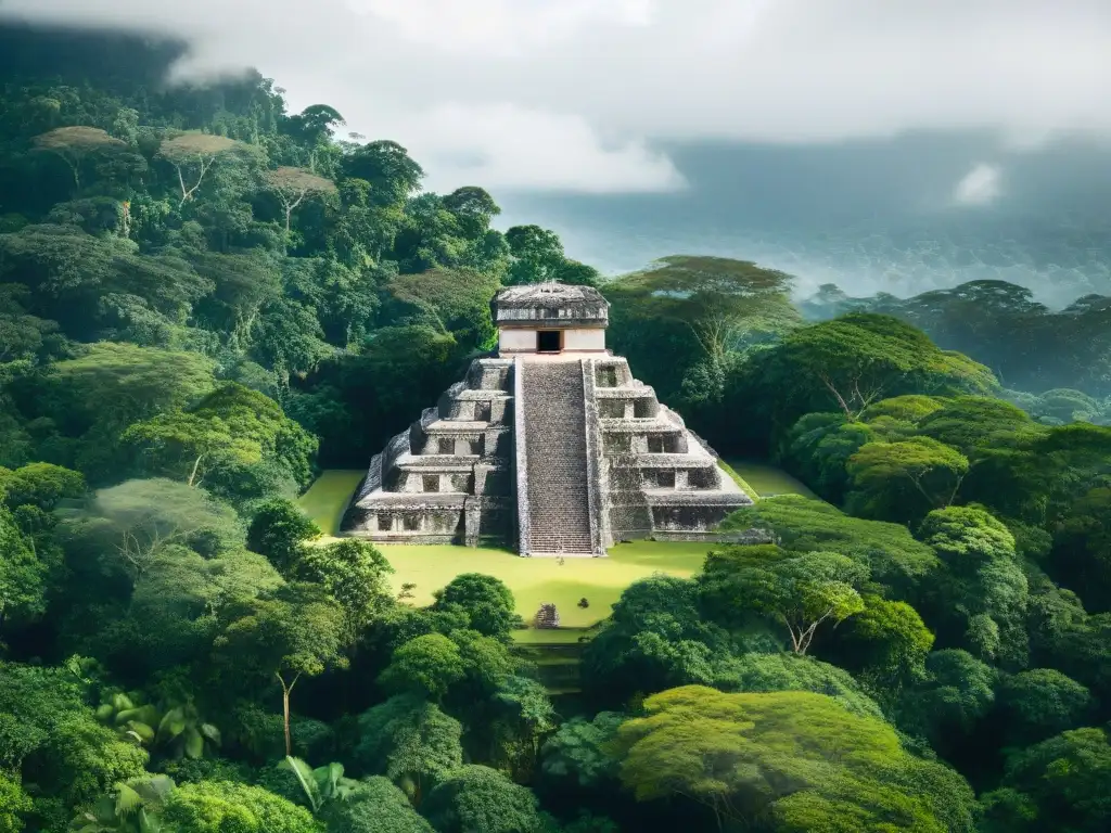 Detalles de la Arquitectura Maya Sustentable en la selva verde exuberante