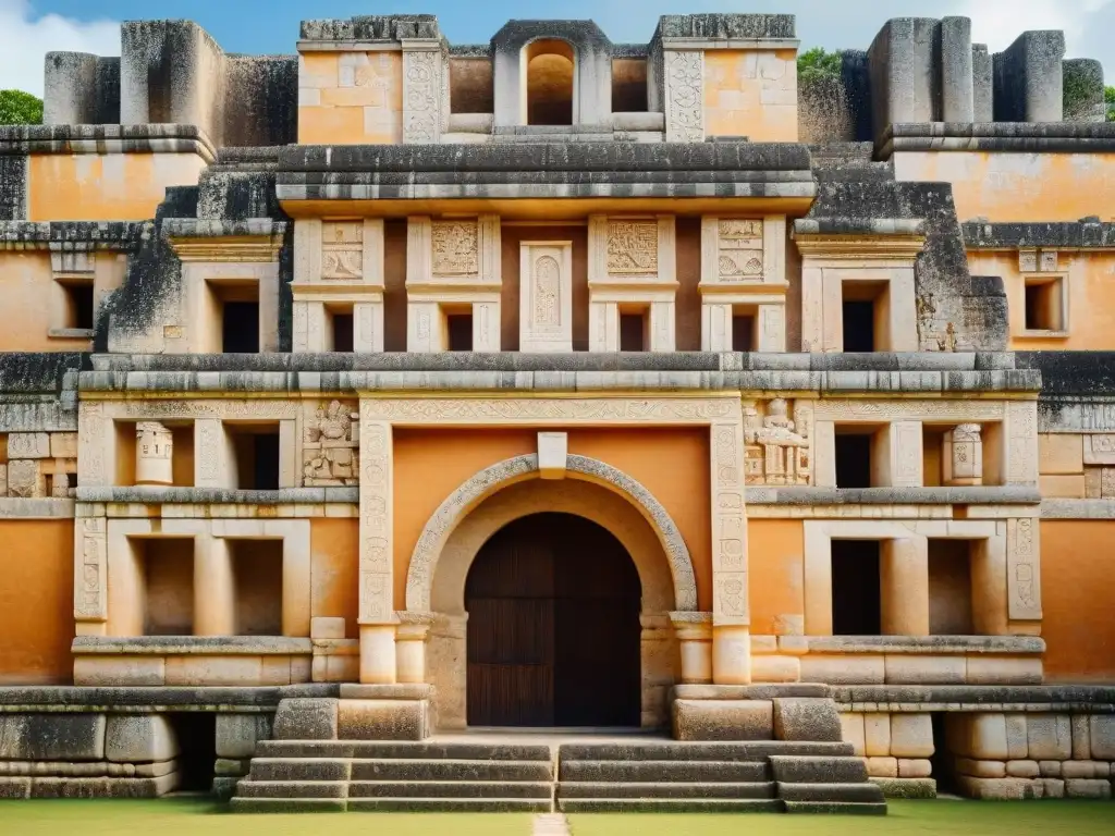 Detalles de la arquitectura Puuc en el Cuadrángulo de las Monjas en Uxmal, México