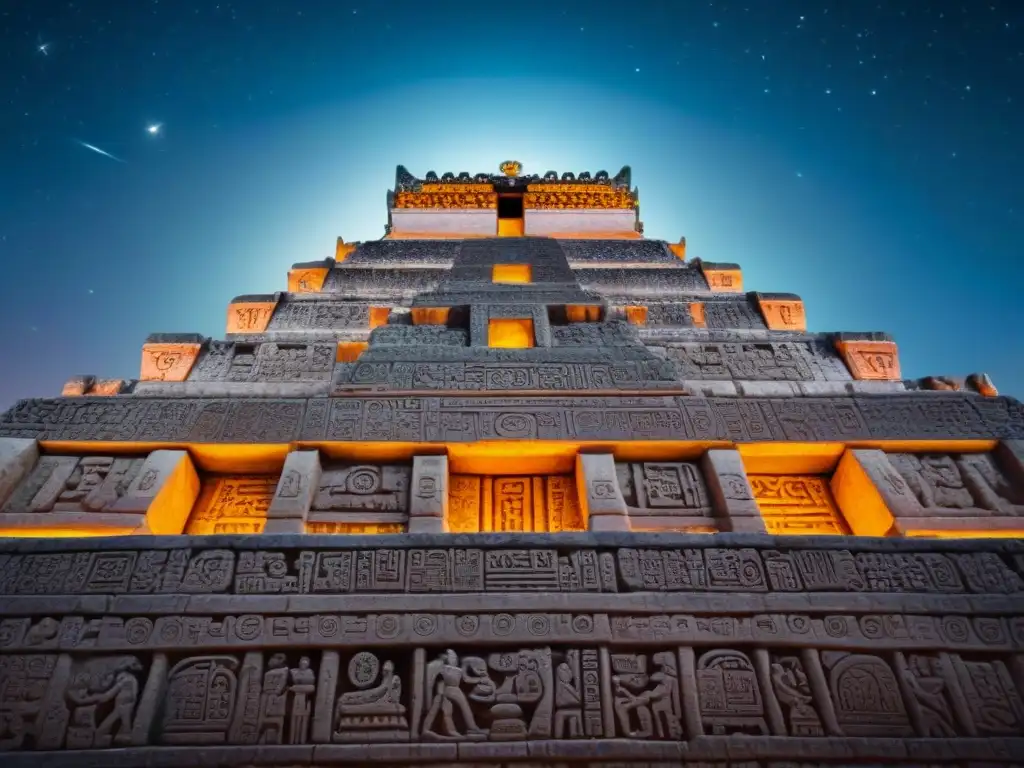 Detalles astronómicos de jeroglíficos mayas tallados en templo iluminado por estrellas: Astronomía en la civilización maya