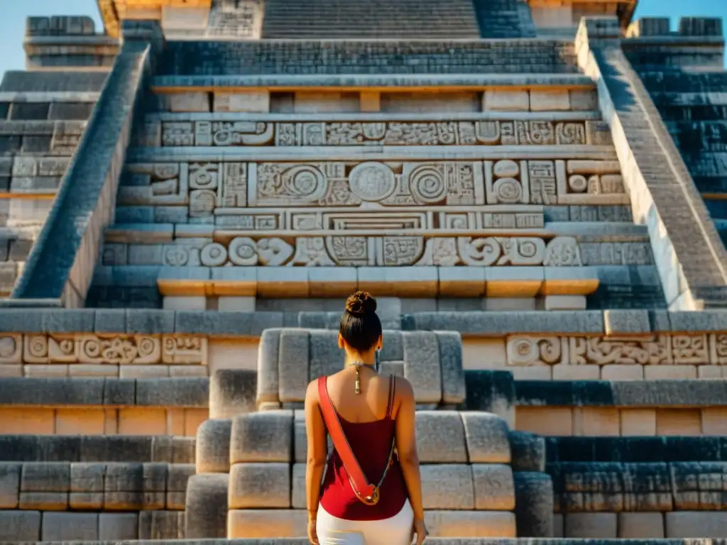 Detalles cautivadores de las antiguas inscripciones y símbolos en el observatorio maya en Chichén Itzá, reflejando su avanzada astronomía