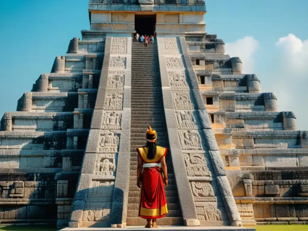 Detalles esculturales del Templo de Kukulcán en Chichén Itzá, reflejando la maestría Maya en arquitectura y arte