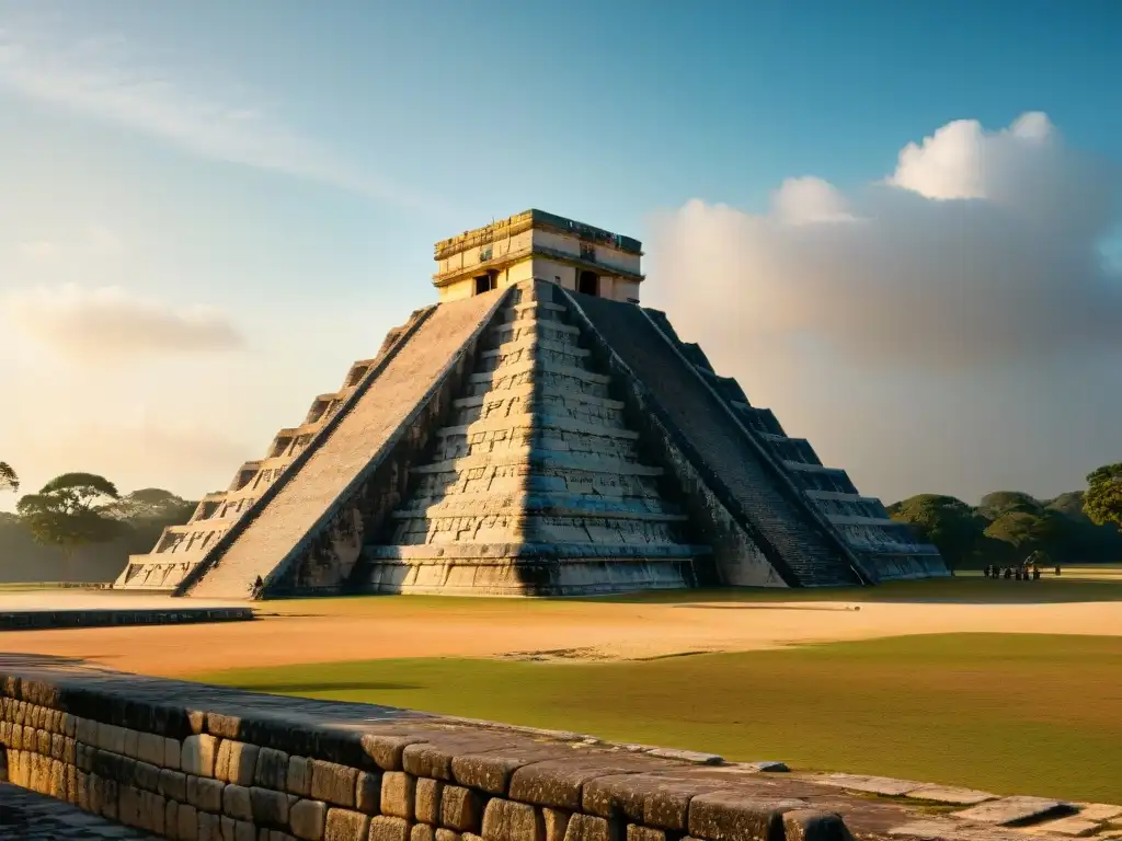 Detalles geométricos y precisión matemática en El Castillo de Chichén Itzá, resaltando la importancia matemática en arquitectura maya