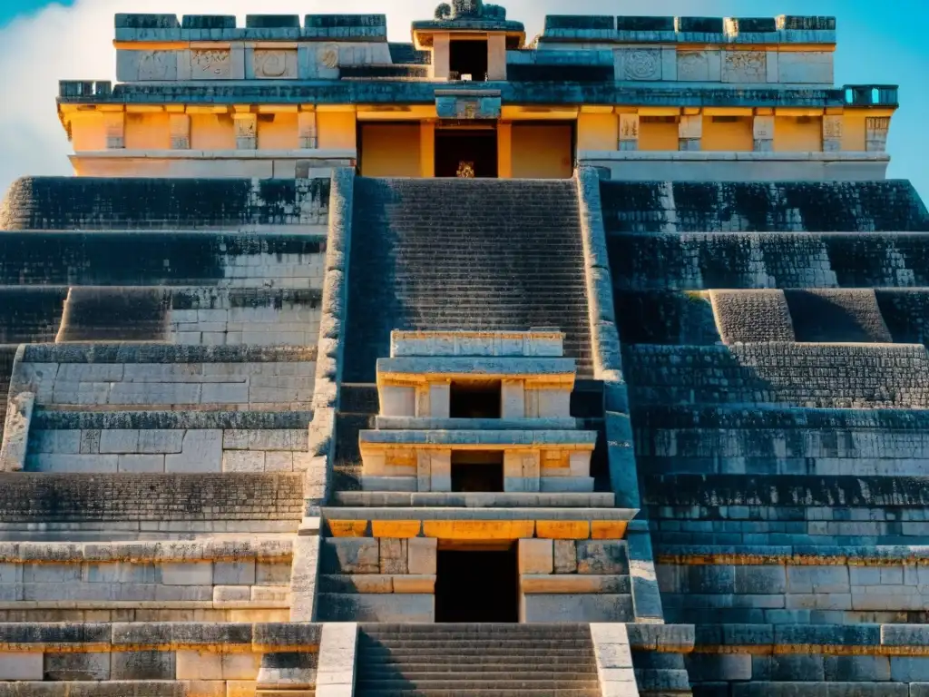 Detalles geométricos mayas en la arquitectura del Templo de Kukulcán en Chichén Itzá