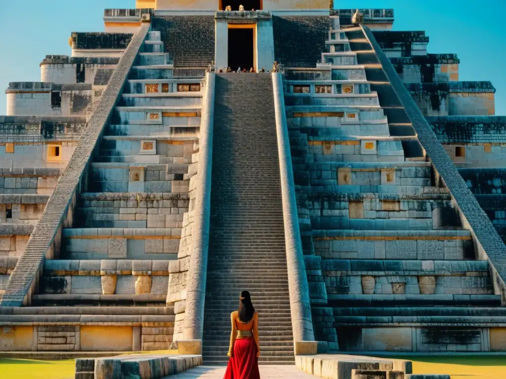 Detalles geométricos del Templo de Kukulkán en Chichén Itzá, destacando la matemática y geometría maya