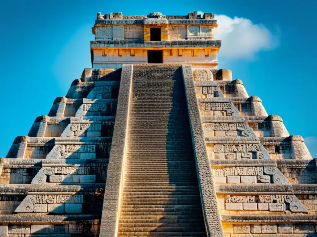 Detalles y glifos de observatorio maya en Chichen Itza, legado cultural de los mayas