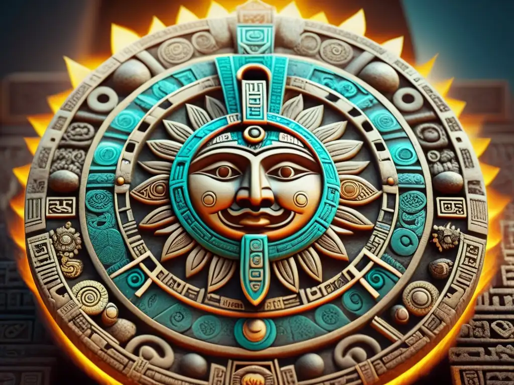 Detalles impresionantes del Calendario Maya, con Tonatiuh y símbolos calendáricos