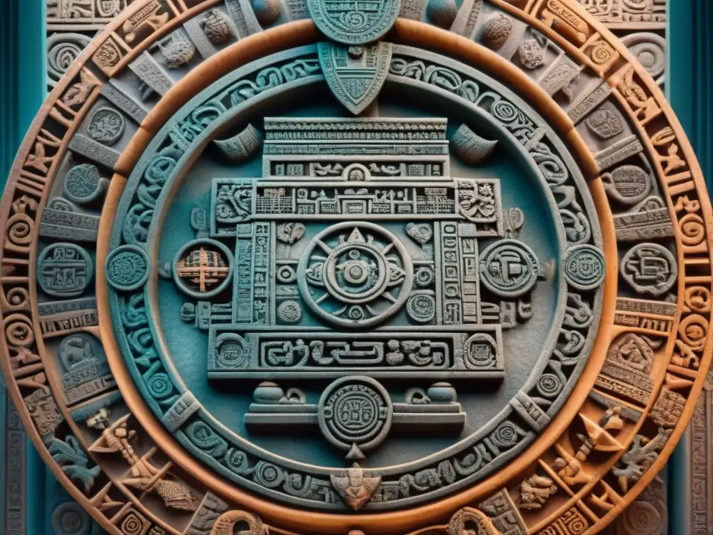 Detalles impresionantes del Calendario Maya Astronomía Moderna en primer plano, revelando su complejidad y precisión