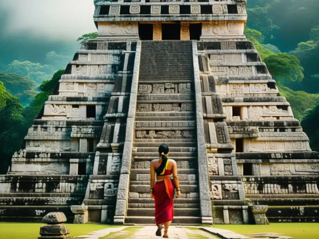 Detalles impresionantes de las inscripciones en el Templo de las Inscripciones en Palenque, México, que simbolizan el colapso de la civilización maya