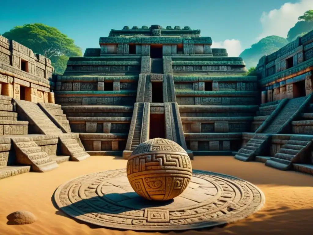 Detalles impresionantes del juego de pelota maya, resaltando la importancia cultural e histórica