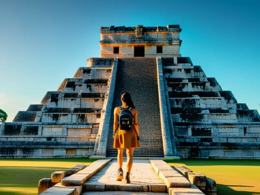 Detalles impresionantes del observatorio maya en Chichén Itzá, con sombras dramáticas resaltando su avanzado conocimiento arquitectónico