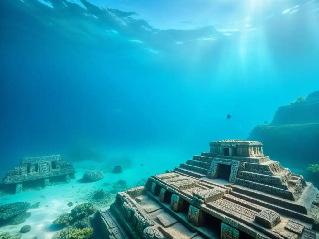 Detalles impresionantes de un sitio arqueológico maya sumergido, resaltando la preservación de estas maravillas submarinas