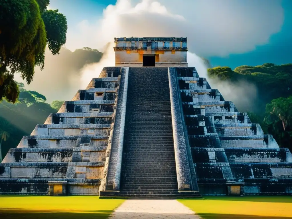 Detalles impresionantes del Templo de Kukulcán en Chichén Itzá, mostrando la arquitectura maya