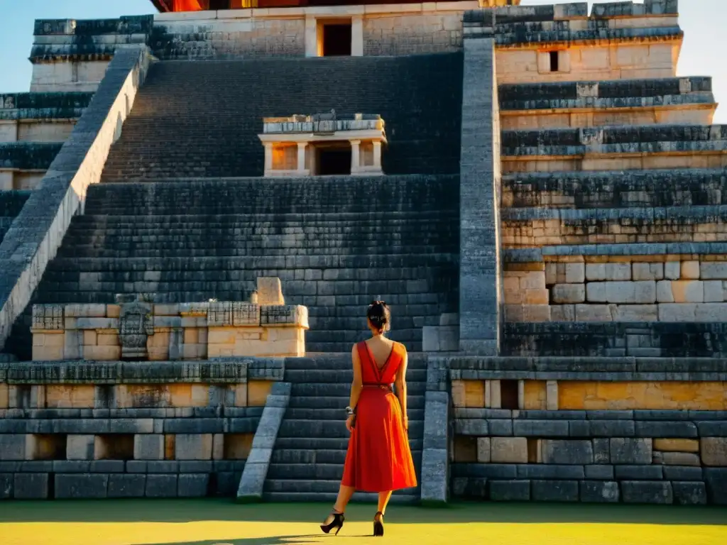 Detalles de las intrincadas formas en El Castillo de Chichén Itzá, revelando secretos arquitectura Mayan