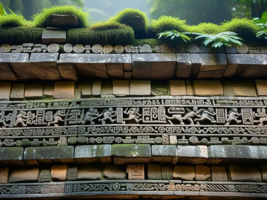 Detalles intrincados de las esculturas en piedra de la Estructura 33 en Yaxchilán, reflejan la historia y cultura maya