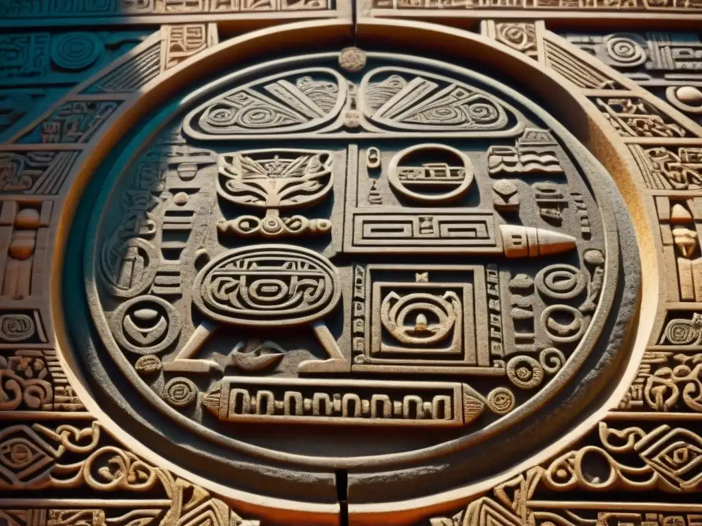 Detalles intrincados del marcador del Tlachtli, resaltando su importancia ritual