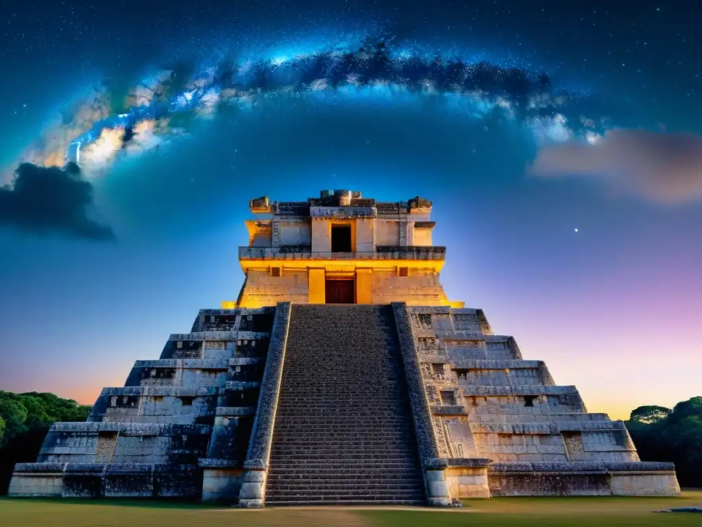 Detalles del observatorio maya en Chichen Itza, fusionando arquitectura y astros, para educación turística