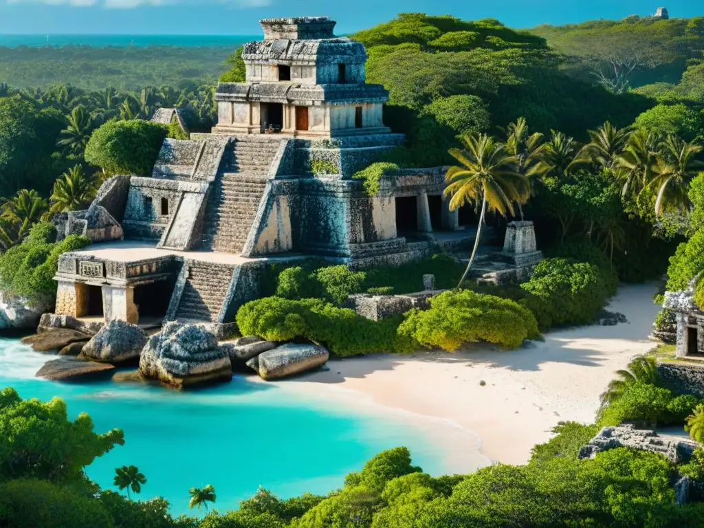 Detalles de las ruinas antiguas de Tulum con grabados de piedra y jeroglíficos, historia tulum civilización maya