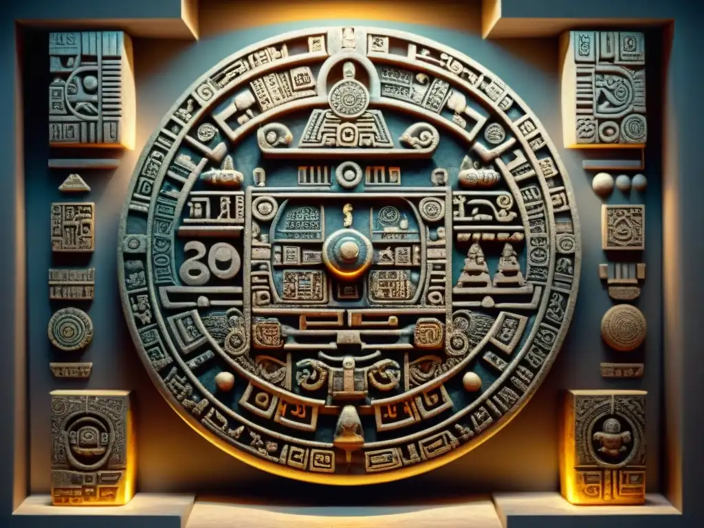 Detalles y sabiduría ancestral del calendario maya, iluminado por el sol