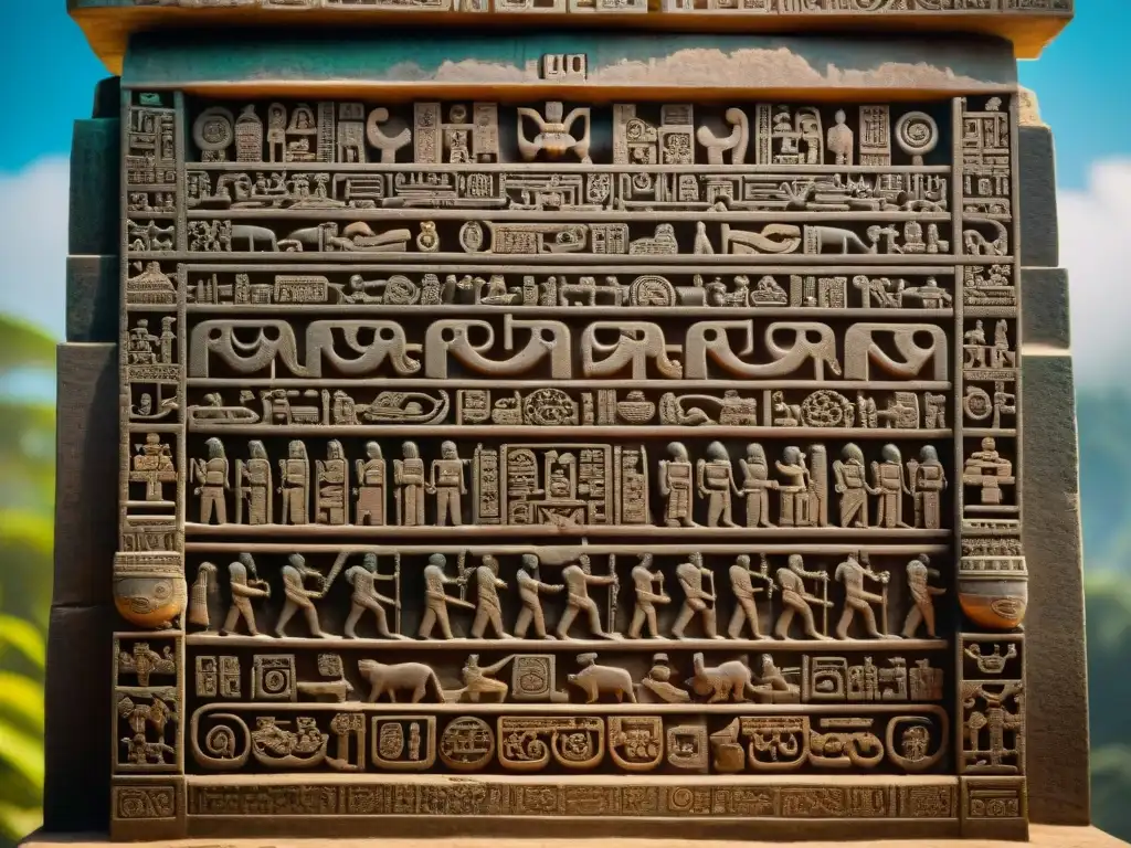 Detalles de decodificación símbolos estelas mayas en su esplendor histórico