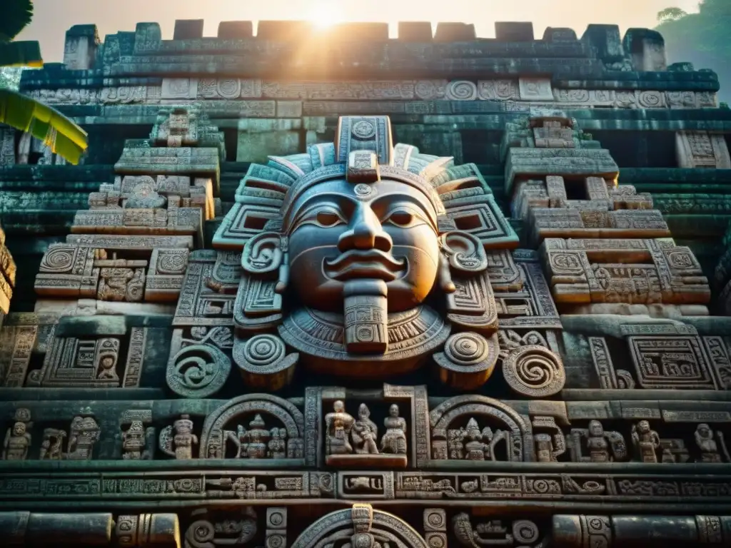 Detalles solares en templo maya: arte y conocimiento ancestral iluminados por el sol