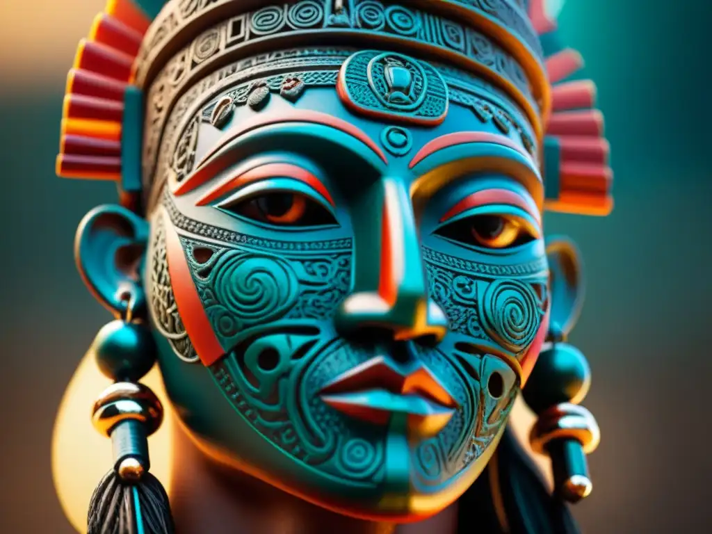 Detalles del tallado maya de una figura con perforaciones y escarificaciones, resaltando el arte corporal en civilización maya