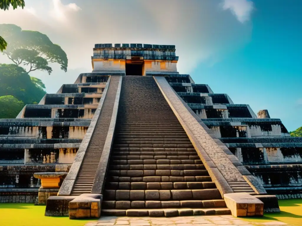 Detalles tallados en el Templo de Kukulkán, símbolo del calendario solar maya