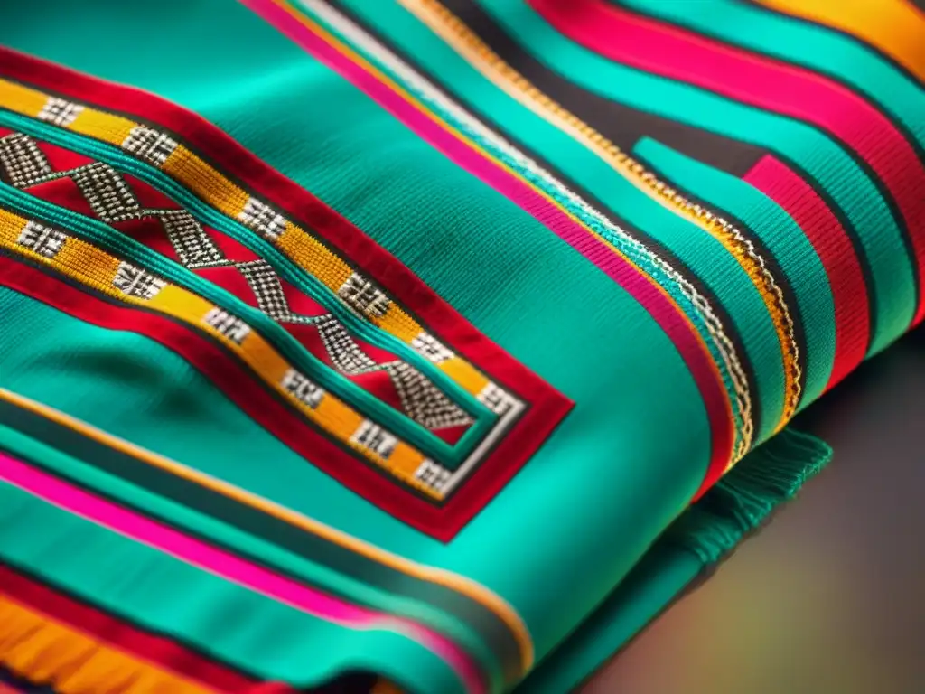 Detalles vibrantes de patrones textiles mayas, resaltando la artesanía y significado cultural