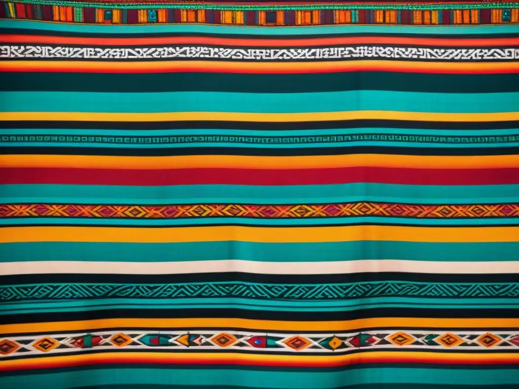 Detalles vibrantes en textil maya antiguo resaltan la artesanía y significado cultural