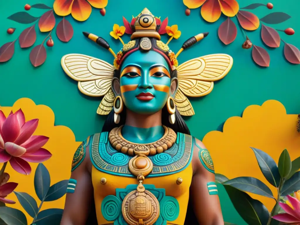 Dios Maya Ah Muzen Cab en mural vibrante con detalles intrincados y colores ricos