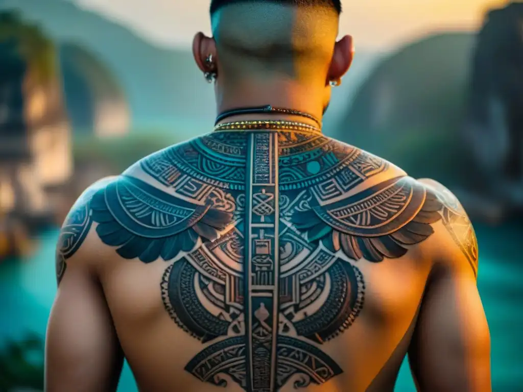 Un diseño de tatuajes símbolos mayas con detalles intrincados y colores vibrantes