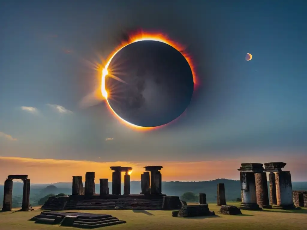 Un eclipse solar detallado en 8k, con la luna alineada frente al sol y una corona de luz