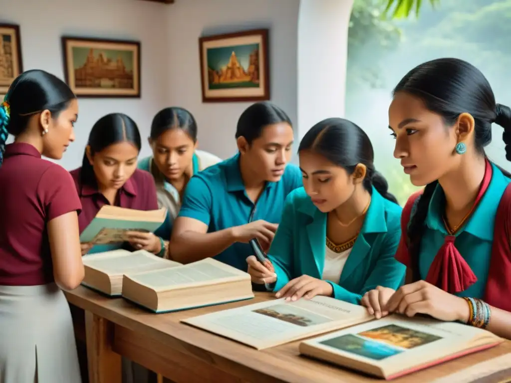 Exploración educativa con material didáctico de la cultura maya en aula vibrante