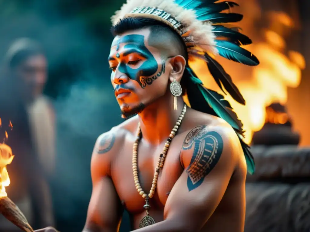 Emotivo ritual maya de tatuajes y escarificaciones en templo ancestral