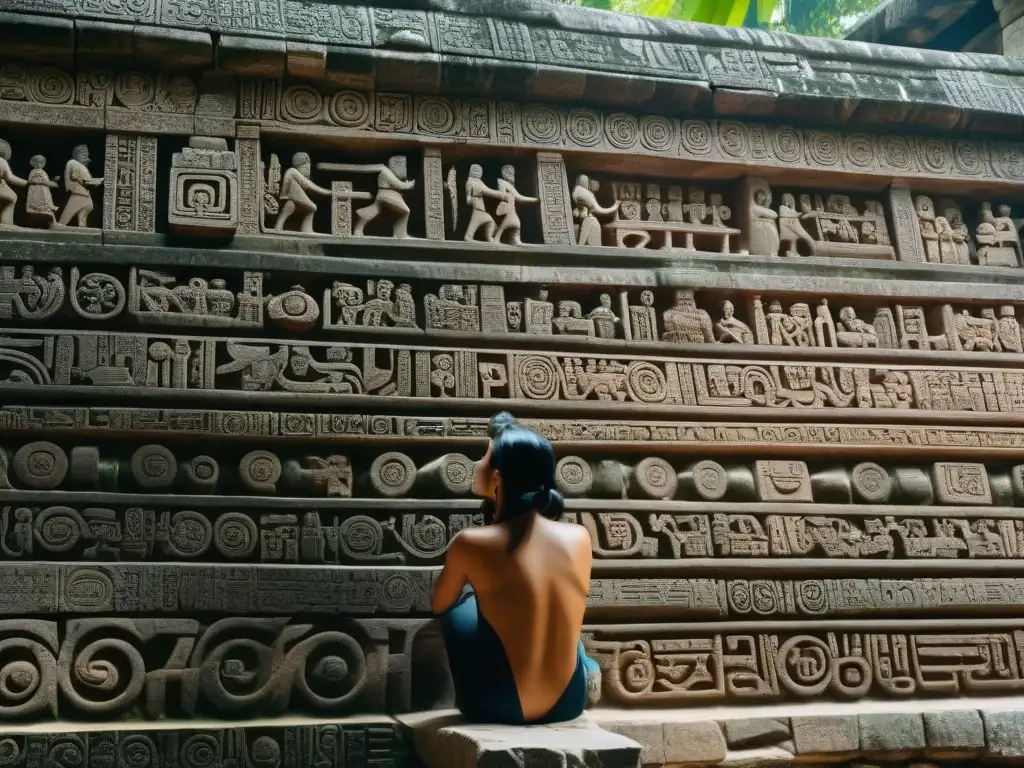 Explora las enseñanzas mayas en las construcciones: detallados grabados en el Templo de las Inscripciones en Palenque, México