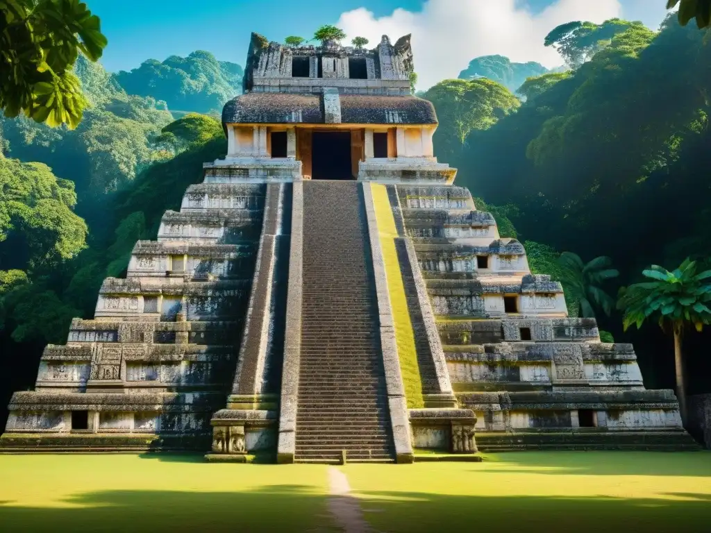 Entrada detallada del Templo de las Inscripciones en Palenque, ciudad maya