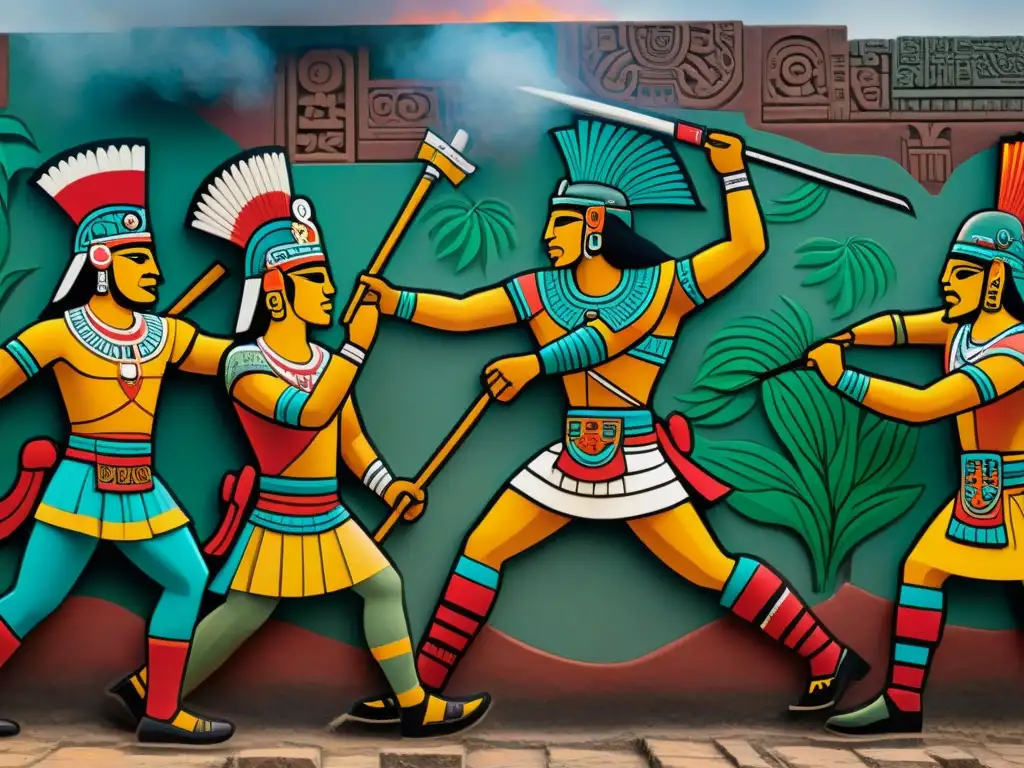 Épica batalla entre guerreros mayas y Teotihuacán en mural detallado