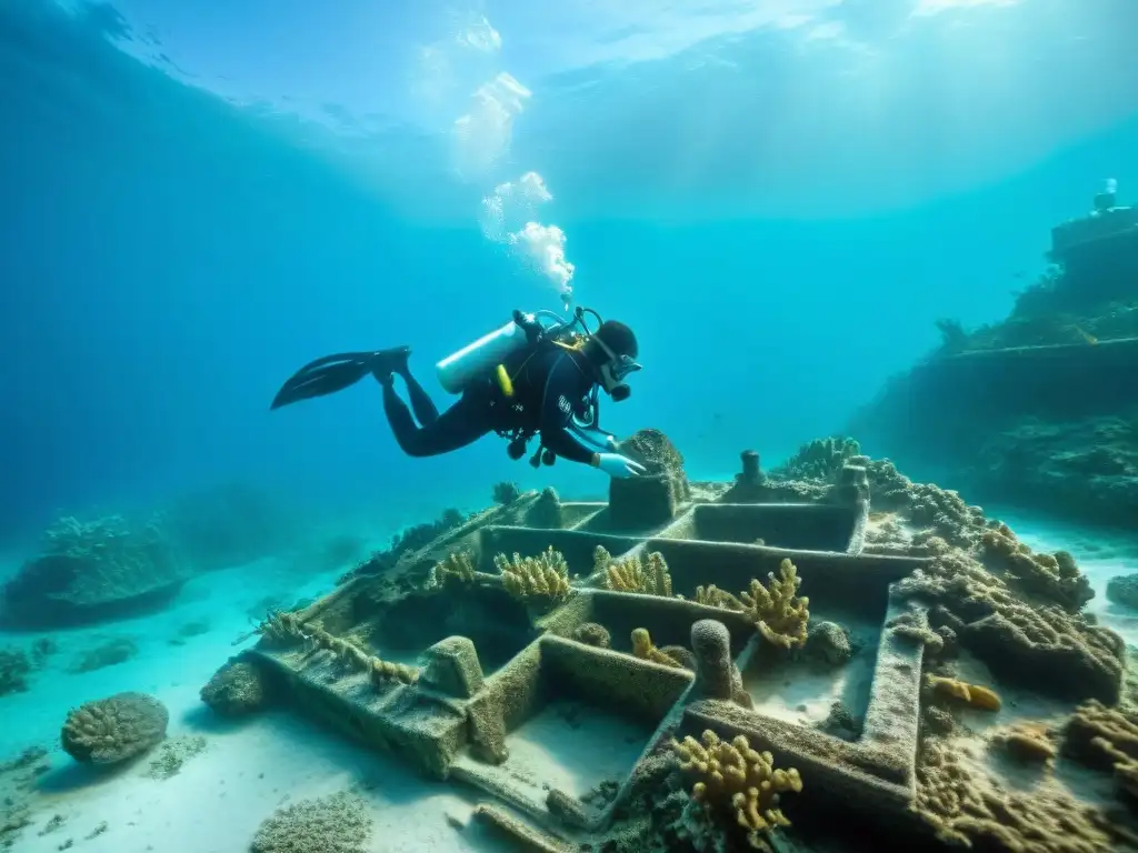 Equipo de arqueólogos descubriendo un antiguo barco maya en arrecifes de Belice