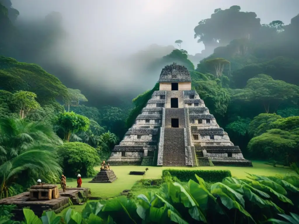 Equipo de arqueólogos reconstruyendo artefactos mayas en ruinas antiguas