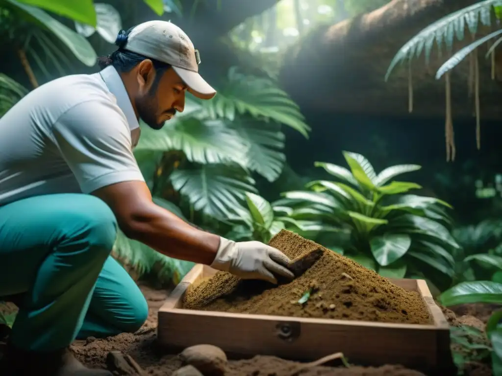 Equipo de arqueólogos preservando artefactos mayas con tecnologías emergentes en la selva