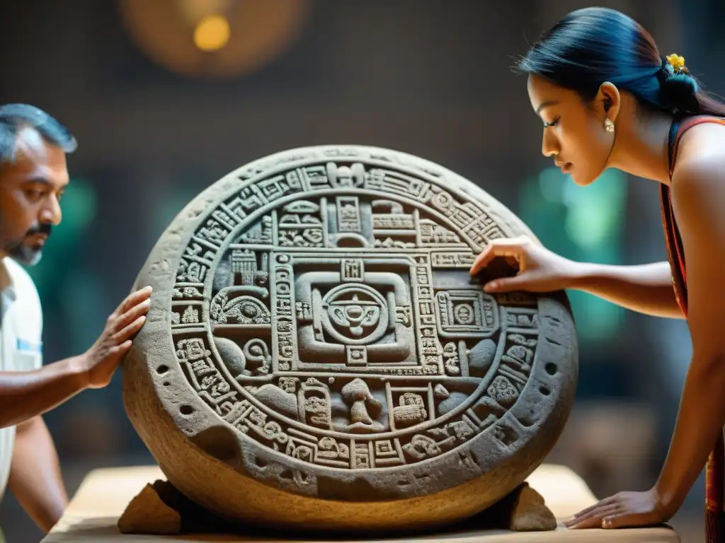 Un equipo de arqueólogos estudia detalladamente un calendario maya recientes hallazgos, revelando secretos ancestrales