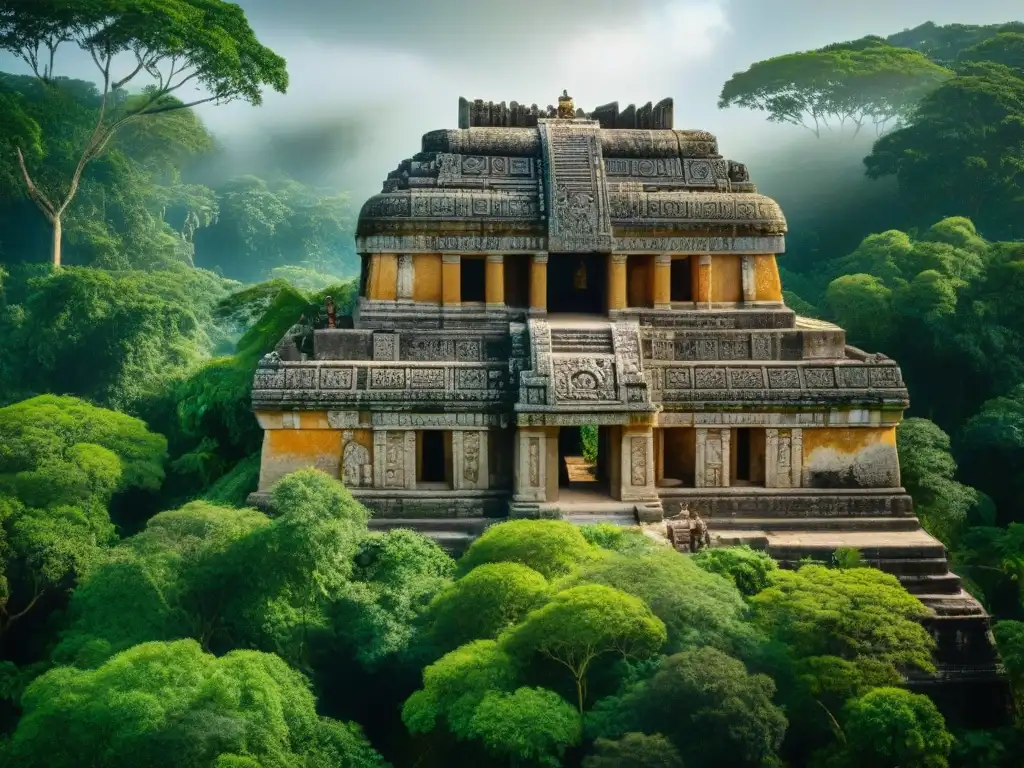 Equipo de arqueólogos restaurando detalladas estructuras mayas en la densa selva, desafiando complejos retos de preservación