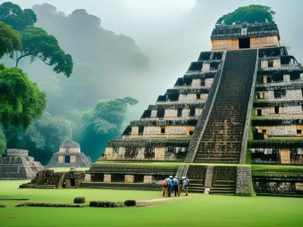 Equipo de arqueólogos desenterrando estelas mayas en Copán, mostrando arte y jeroglíficos detallados