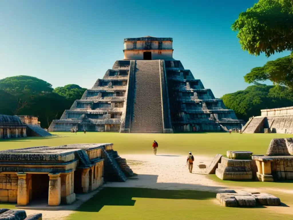 Equipo de arqueólogos y expertos en tecnología 3D documentando las ruinas de Chichén Itzá bajo el sol de Yucatán