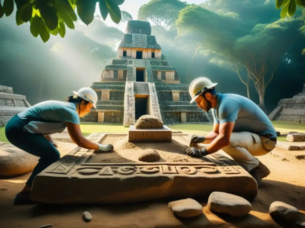 Equipo de arqueólogos descubriendo monumento en Zaculeu, bastión maya de los conquistadores