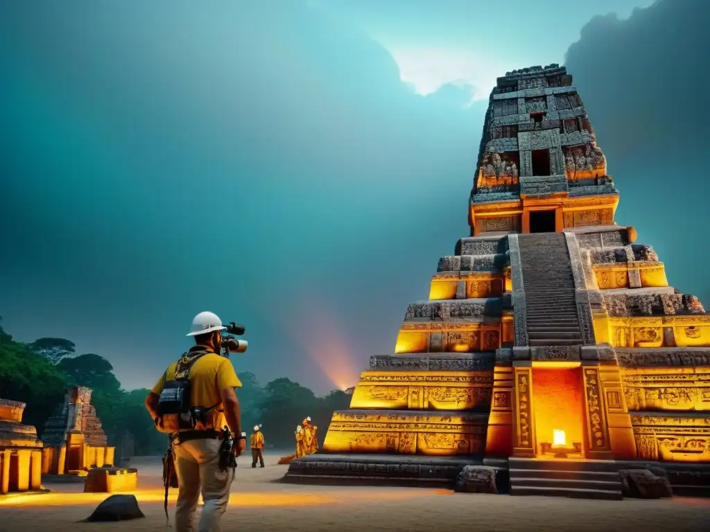 Equipo de arqueólogos preservando patrimonio maya con reconstrucción 3D